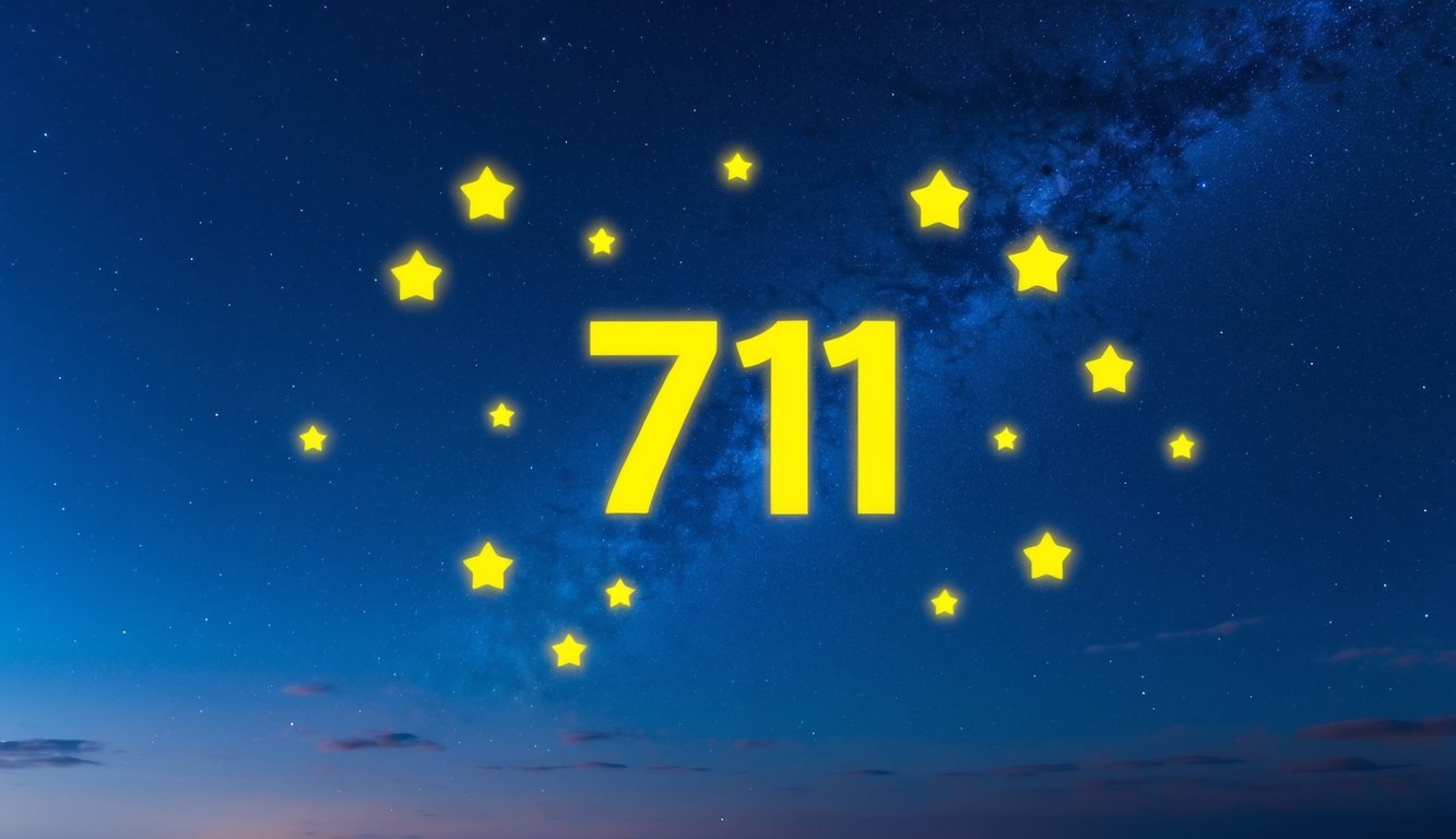 A serene night sky with stars and the number 711 glowing brightly among them