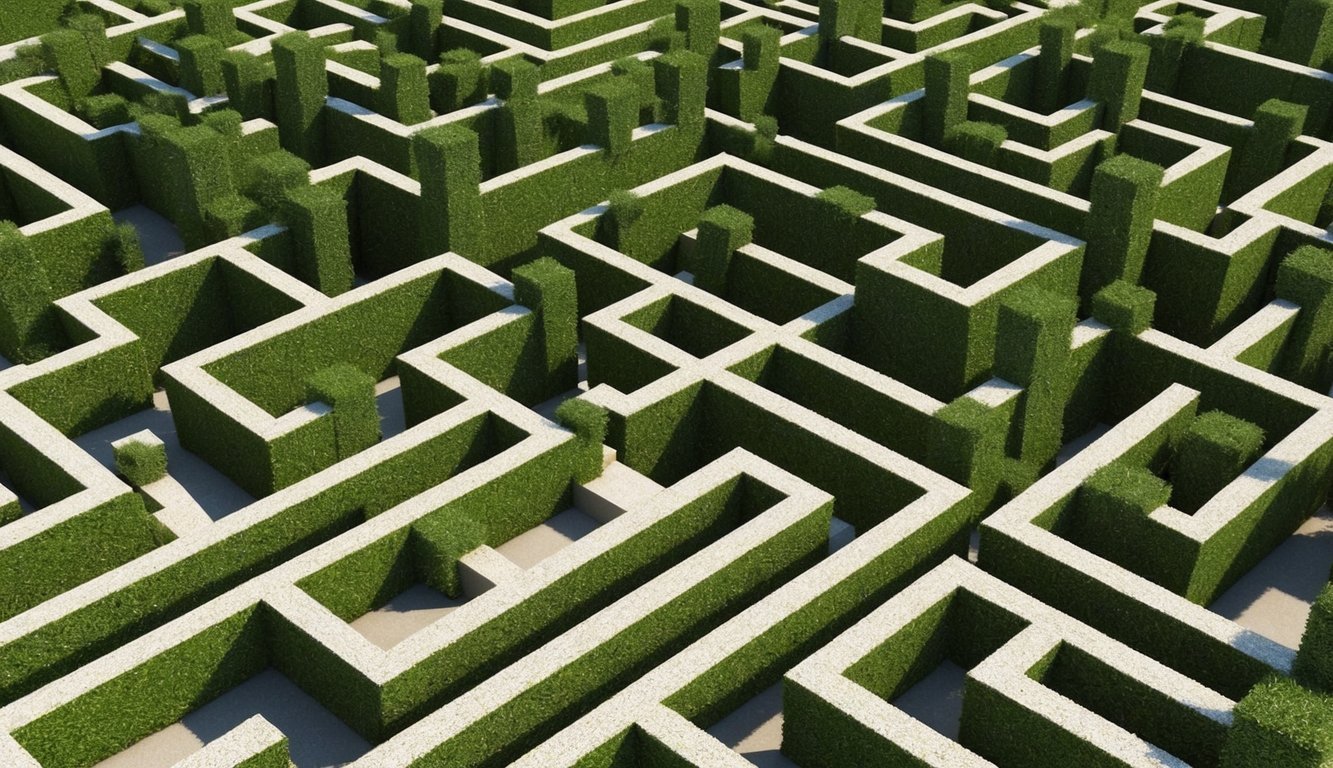 A labyrinth of tangled paths, leading in all directions, with no clear way out