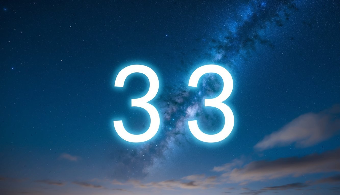 A serene night sky with stars and clouds, and a prominent number 323 glowing in the center