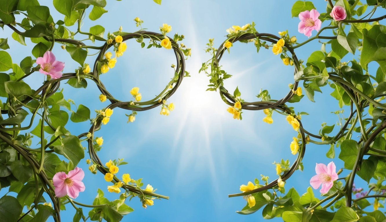 Two intertwined vines with blooming flowers, forming the shape of the angel number 0303