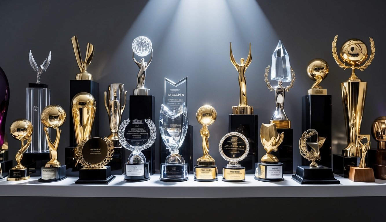 A spotlight shines on a collection of awards, trophies, and accolades displayed on a sleek, modern shelf.</p><p>An array of gold, silver, and crystal catches the light, showcasing Zendaya's impressive achievements