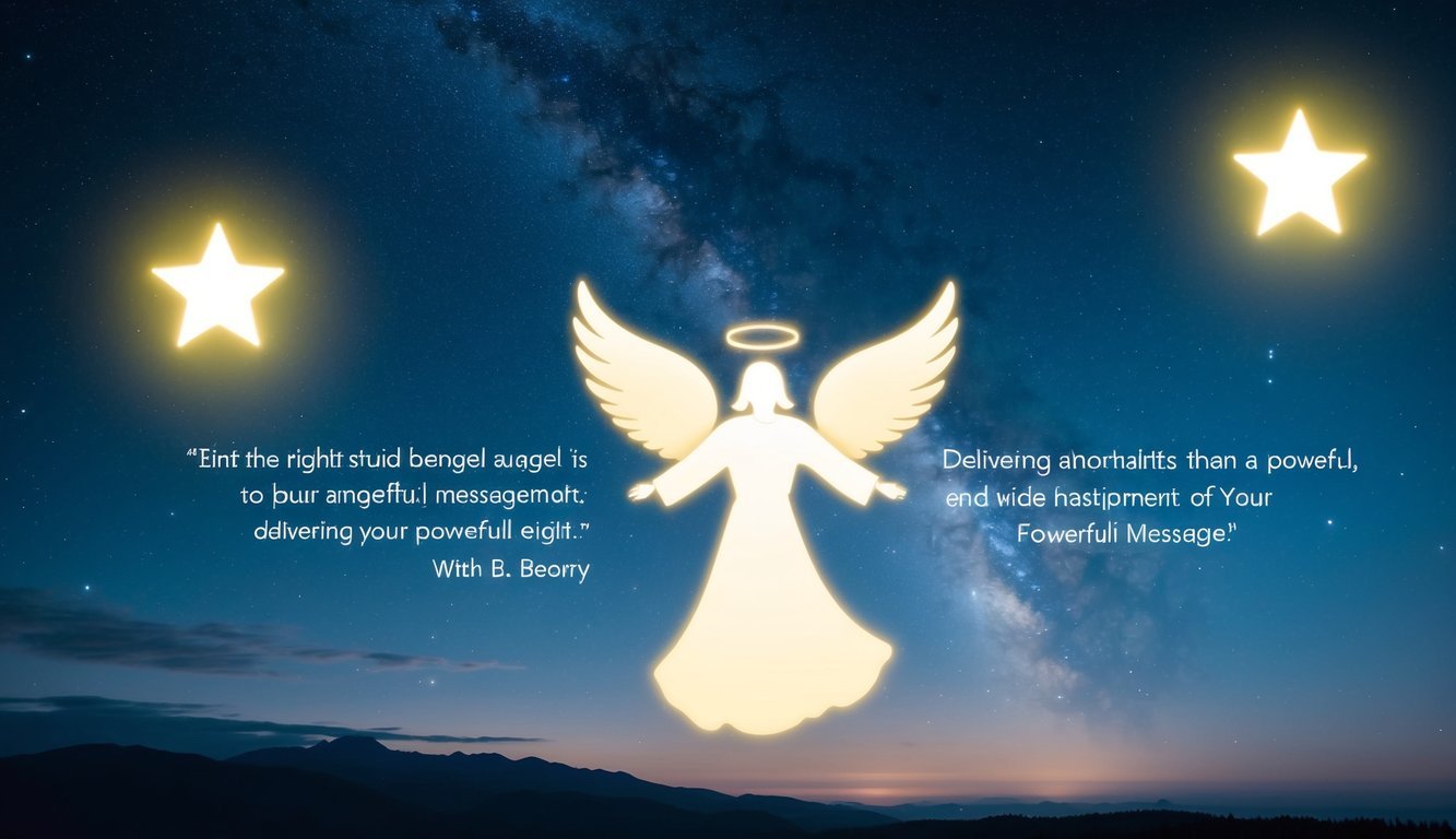 A serene night sky with two bright stars and a glowing angelic figure delivering a powerful message