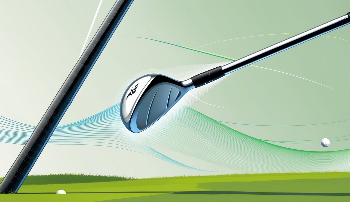 Close-up illustration of a golf club shaft bending to show different levels of flex during a swing.