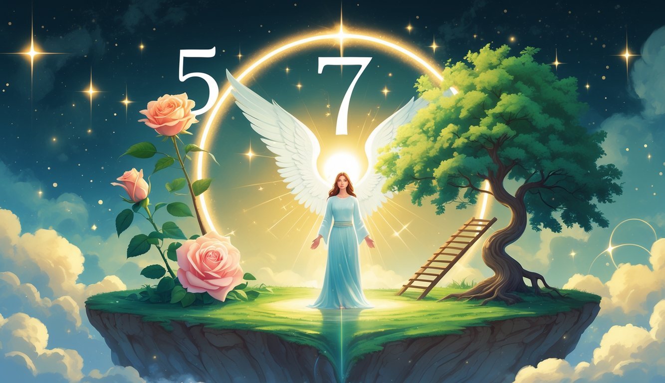 A radiant figure surrounded by symbols of love, career, and personal growth with a glowing celestial background.