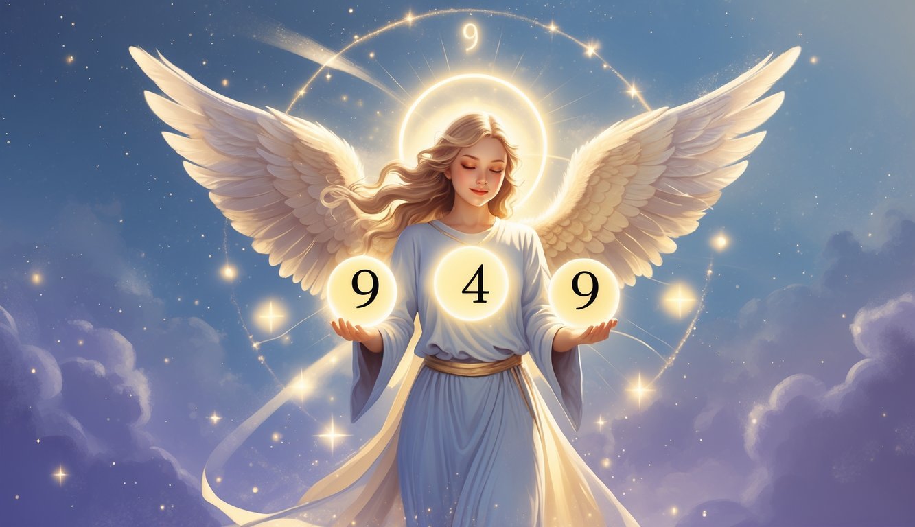 An angelic figure surrounded by glowing orbs and cosmic light, symbolizing spiritual guidance and transformation.