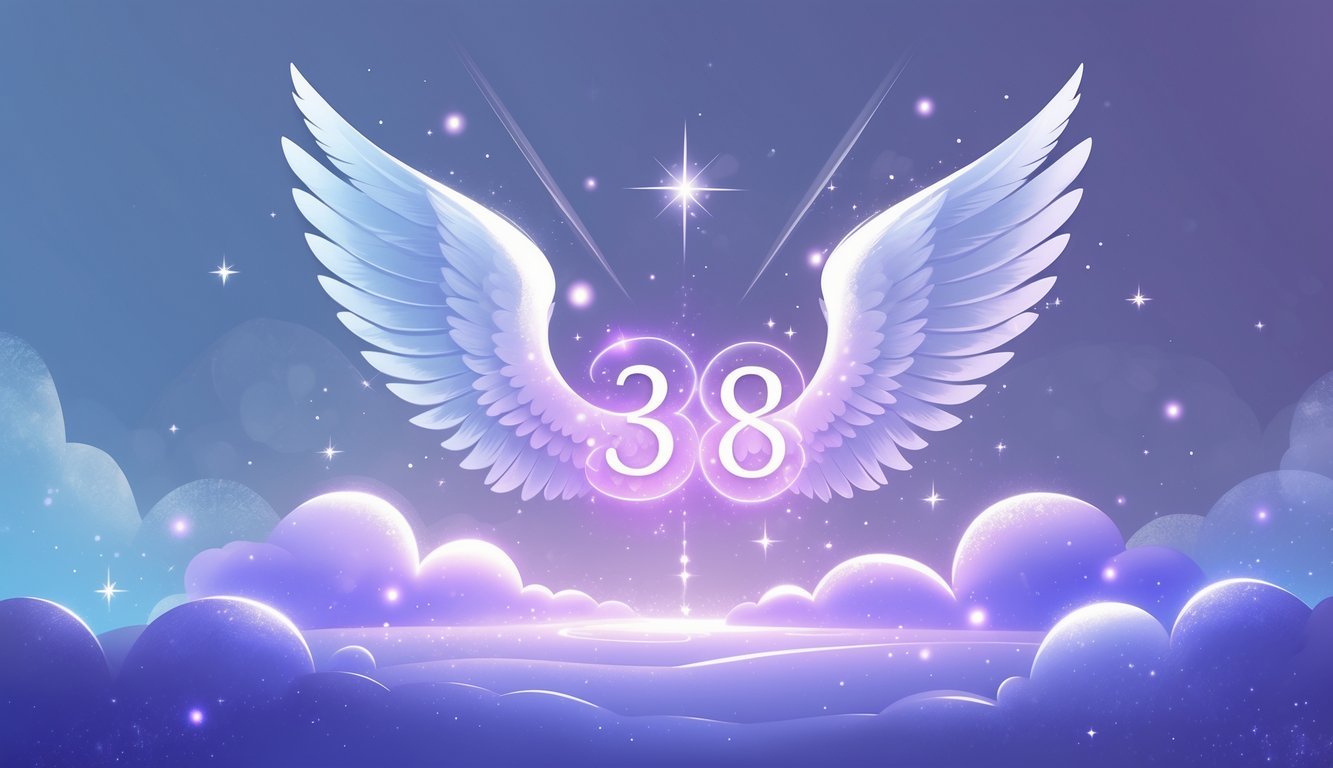 A glowing number 328 surrounded by angel wings and soft light against a calm, starry background.