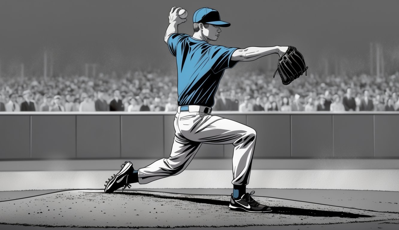 A baseball pitcher throwing a sinker pitch, showing the grip and pitching motion on a baseball field.