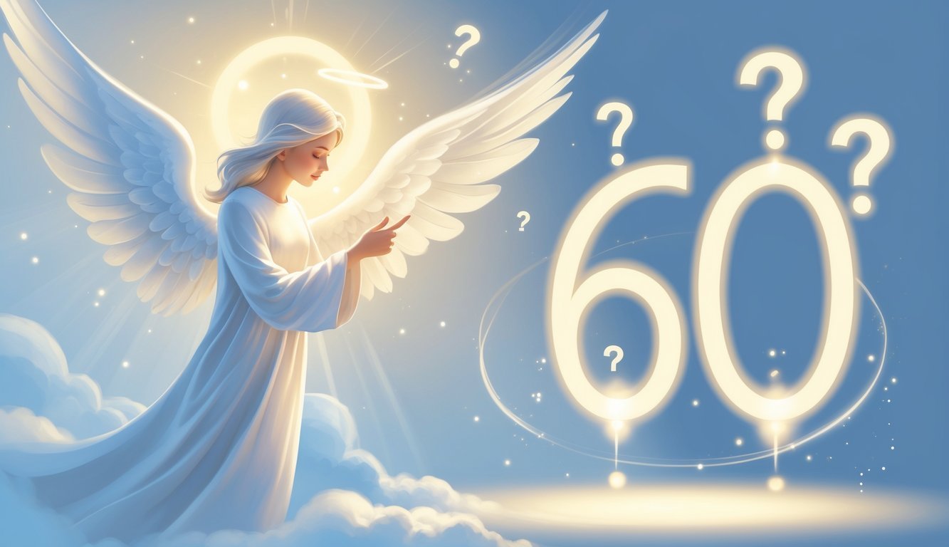 An angelic figure gently holding a glowing number 606 surrounded by soft light and question marks in a calm, spiritual setting.