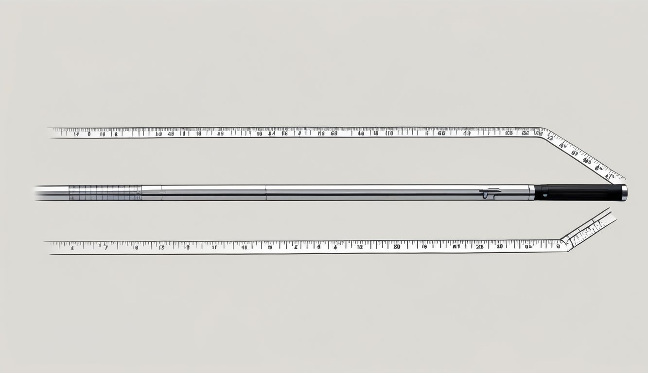 An illustration of a golf driver shaft with measurement markers and a ruler showing its standard length.
