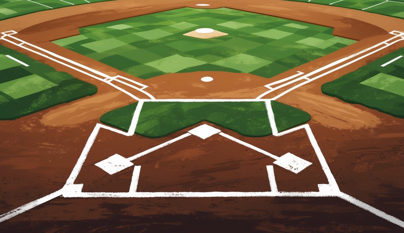 A baseball batter's box outlined with white chalk around home plate on a baseball field.