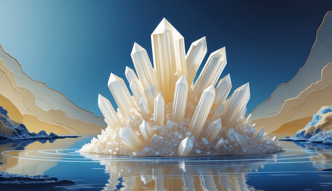 A cluster of needle-like aragonite crystals surrounded by sediment layers, illustrating their natural formation environment.