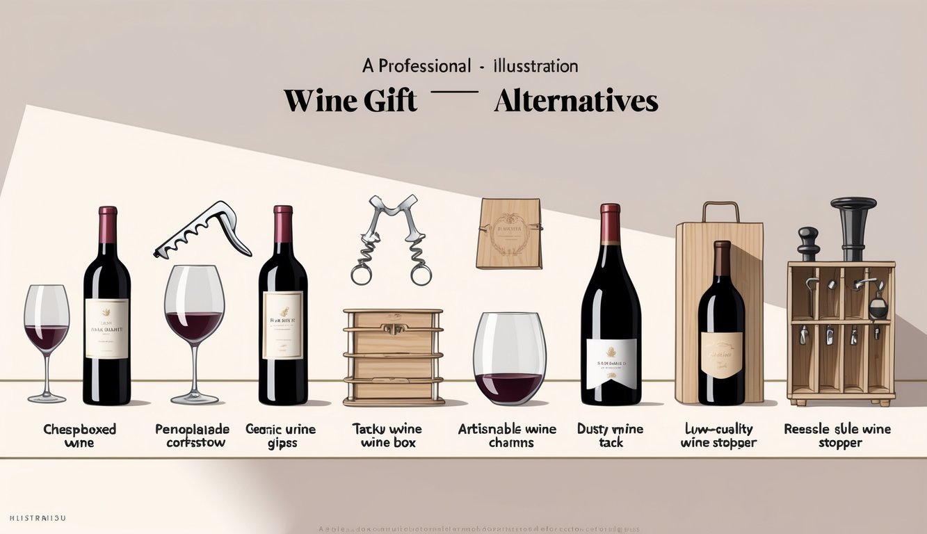 A table showing six pairs of wine gift items, with less desirable classic wine gifts on the left and thoughtful, elegant alternatives on the right.