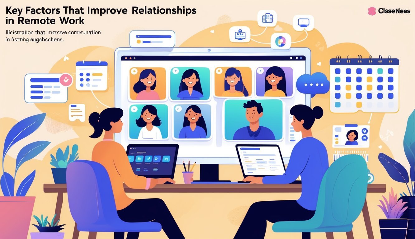 A group of diverse colleagues communicating through a virtual meeting while one person works comfortably from home, showing a warm and supportive remote work environment.