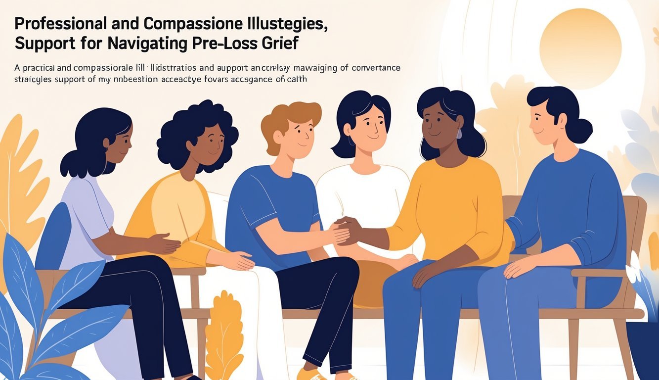 A group of people in a calm setting offering support and comfort to each other, with one person holding another's hand gently.
