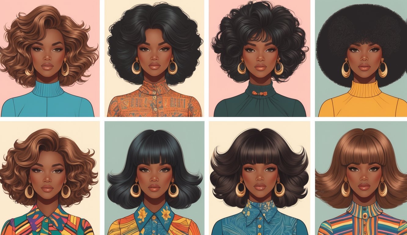 Nine diverse models displaying different hairstyles, each with unique hair shapes and textures, arranged neatly against a simple background.