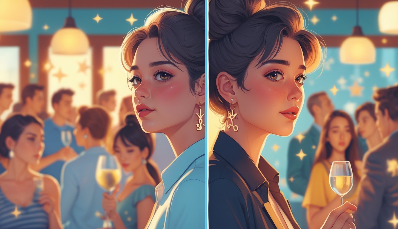 A person in a busy room appears distracted but has sharp eyes observing the surroundings carefully.