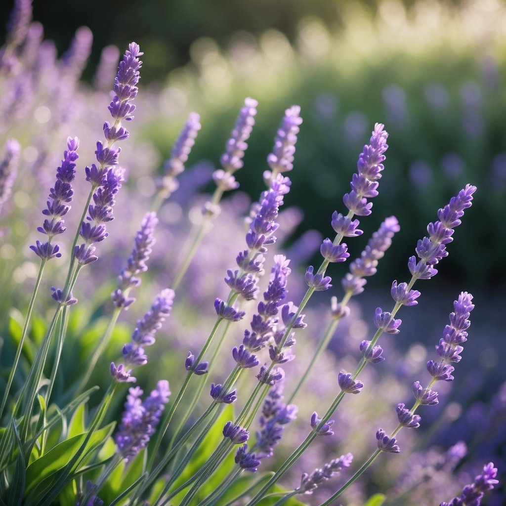 Close-up of blooming lavender flowers in a green outdoor setting.