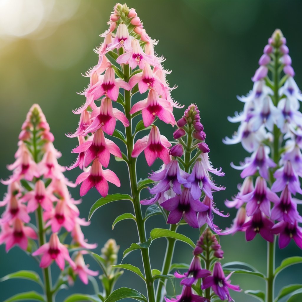 Close-up of Four O’Clocks flowers showing different colors on the same plant as the blossoms change throughout the day.