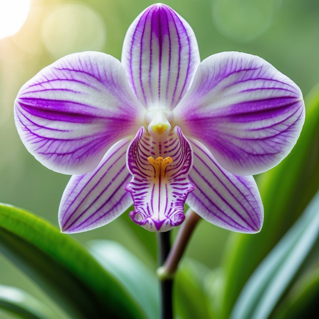 Close-up of a rare Human-Faced Orchid flower resembling a human face against a green natural background.