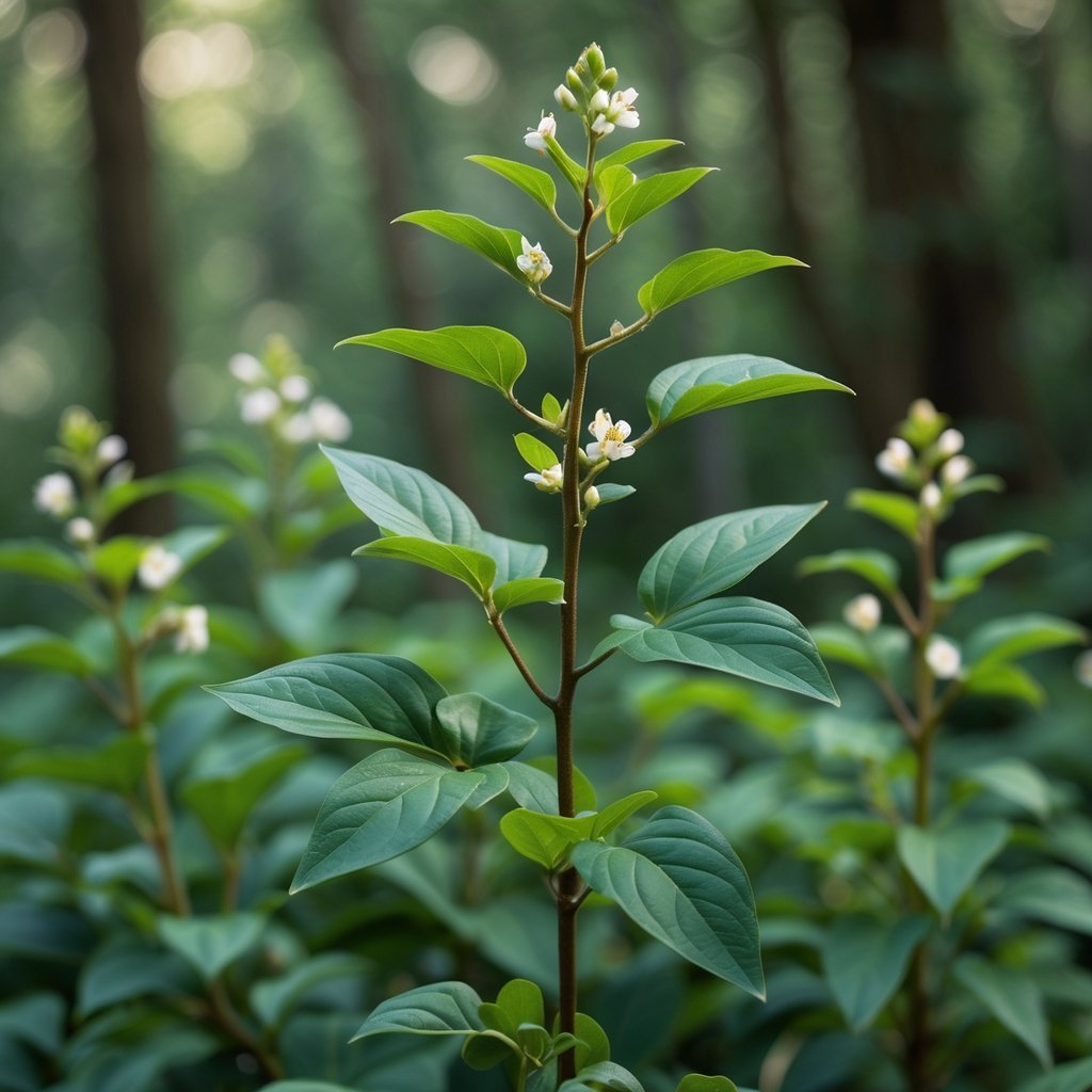 Close-up of Euonymus laxiflorus plant with green leaves and small flowers in a natural outdoor setting.